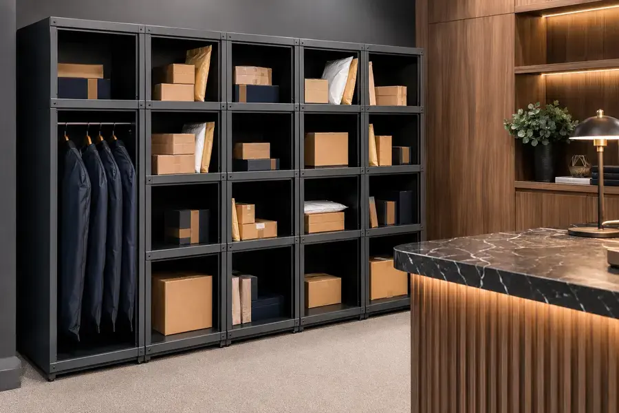 Parcel Storage Racks for hotel bell, concierge, and luggage handling operations