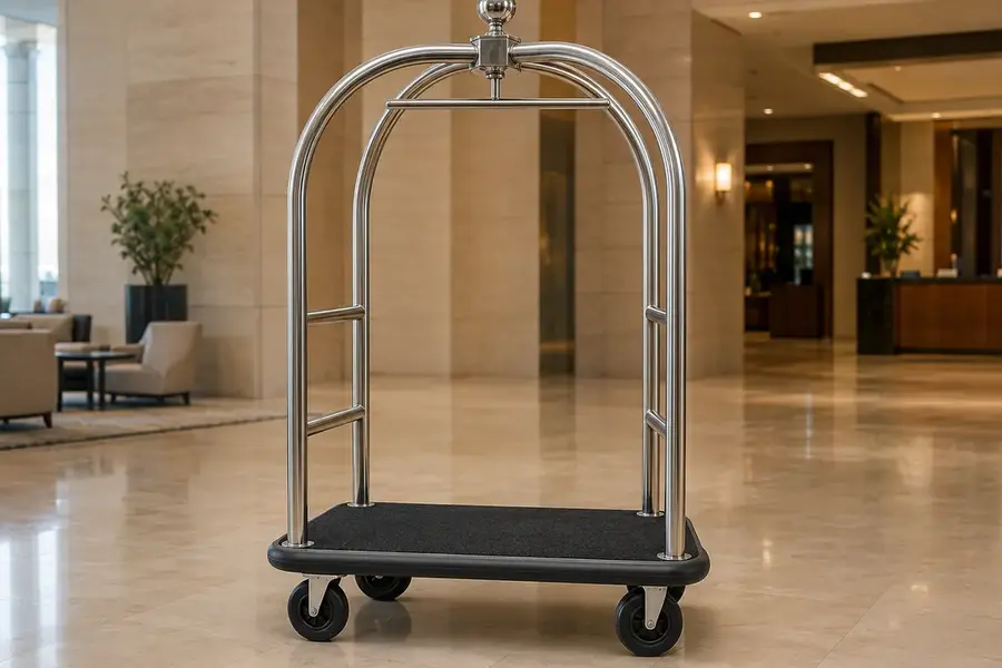 Stainless-steel birdcage luggage cart for hotel bell service