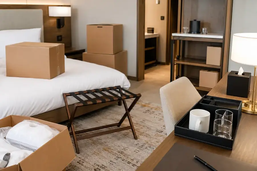 Pre-opening staging for hotel bell and luggage handling equipment