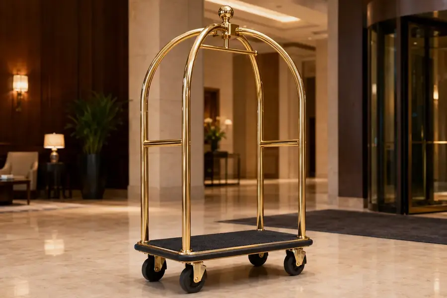 Luxury brass birdcage luggage cart for hotel bell service