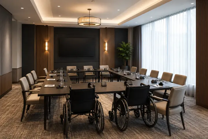 Accessible hotel conference room with assistive listening equipment