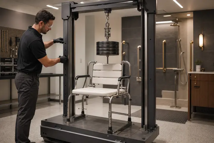Accessibility equipment undergoing a controlled load test