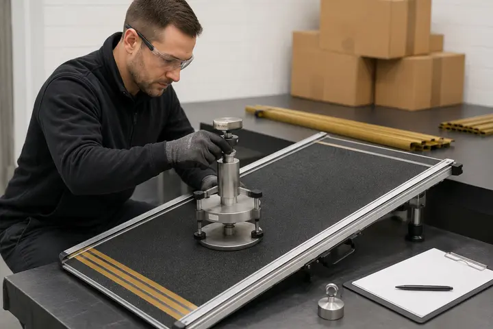 Slip-resistant accessibility surface being evaluated