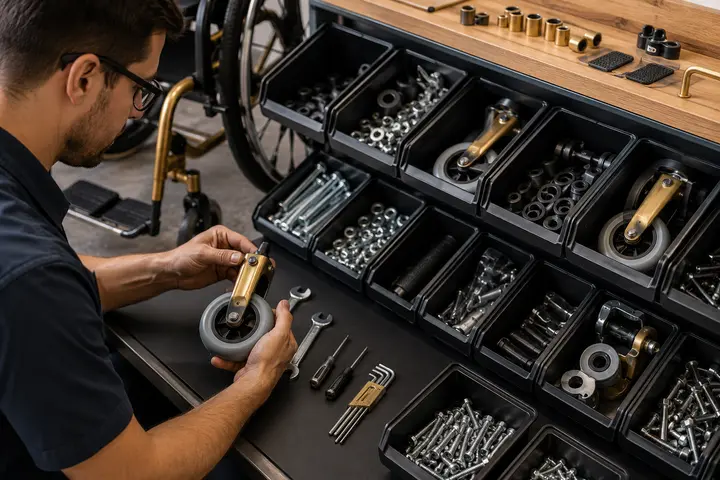 Labeled accessibility equipment spare parts and maintenance kit