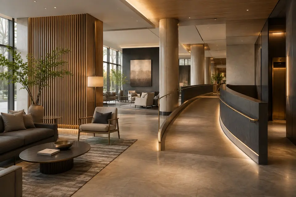 Inclusive hotel lobby and public-space accessibility equipment