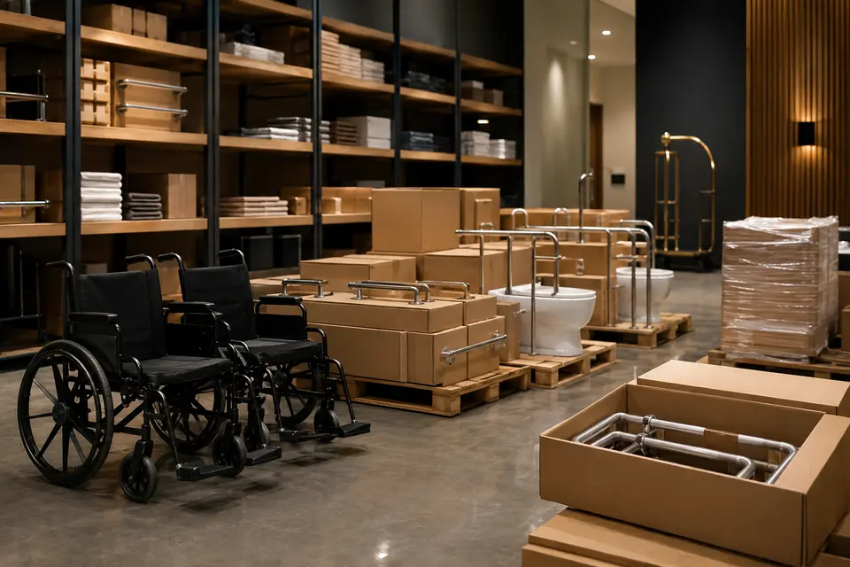 Organized accessibility equipment prepared for consistent multi-property standards