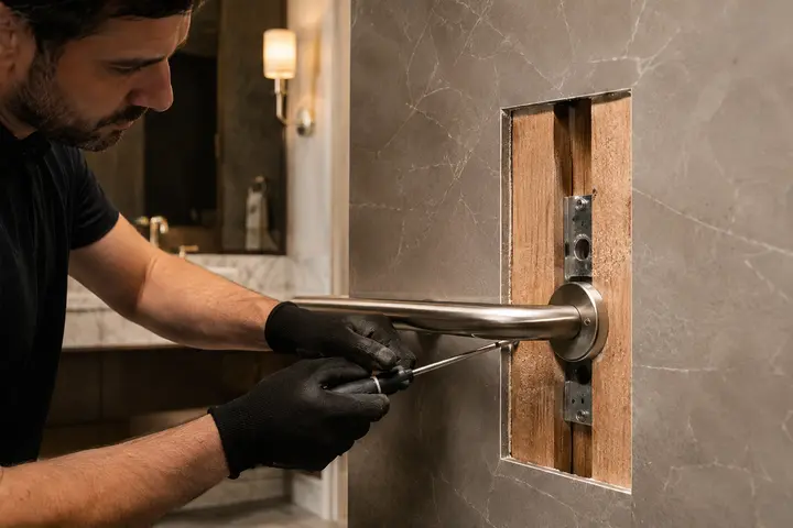 Grab bar mounting and wall backing details under review