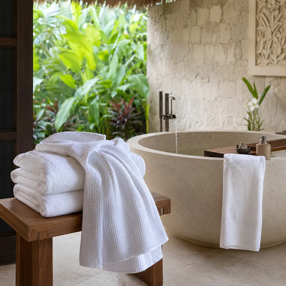 Bath Linens prepared in a private resort villa bathroom