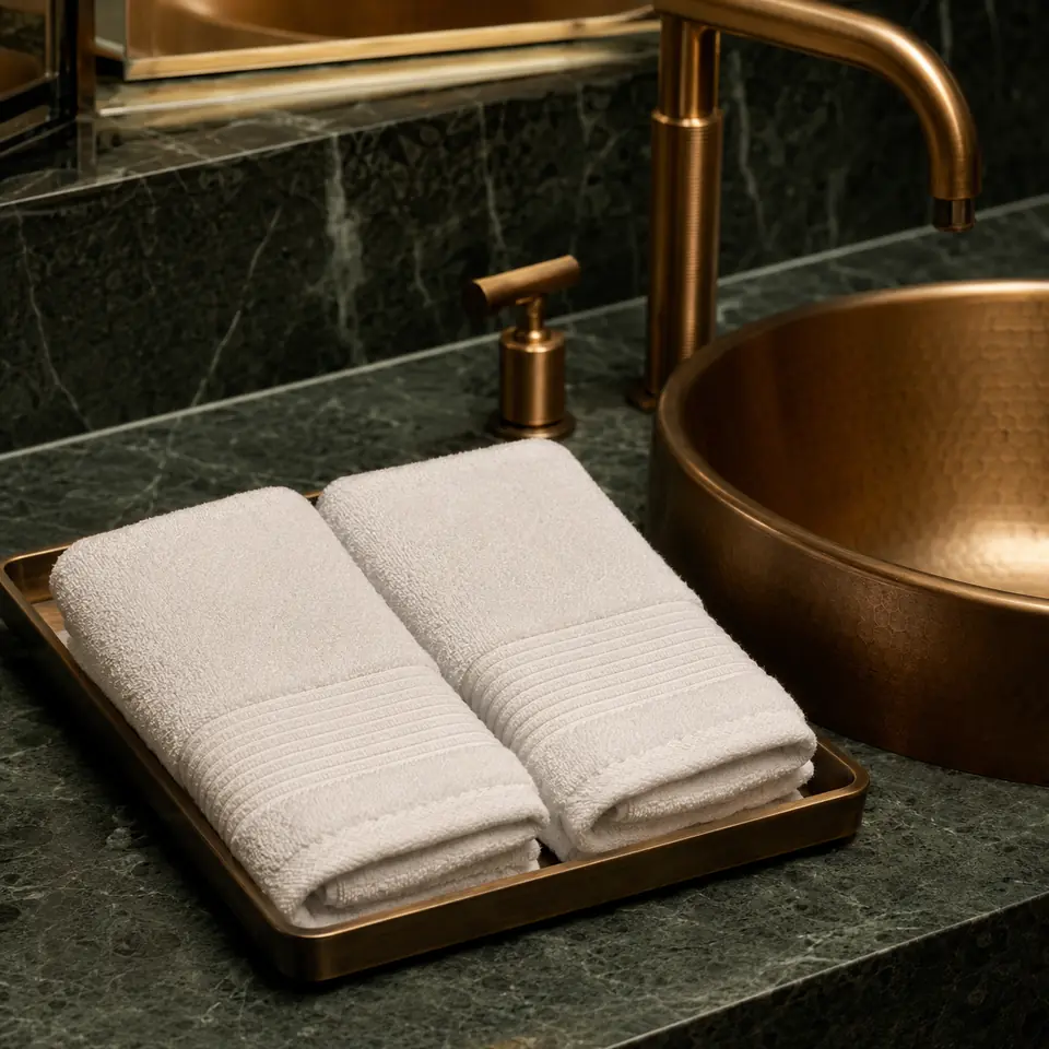 Fingertip towels arranged in an executive club washroom