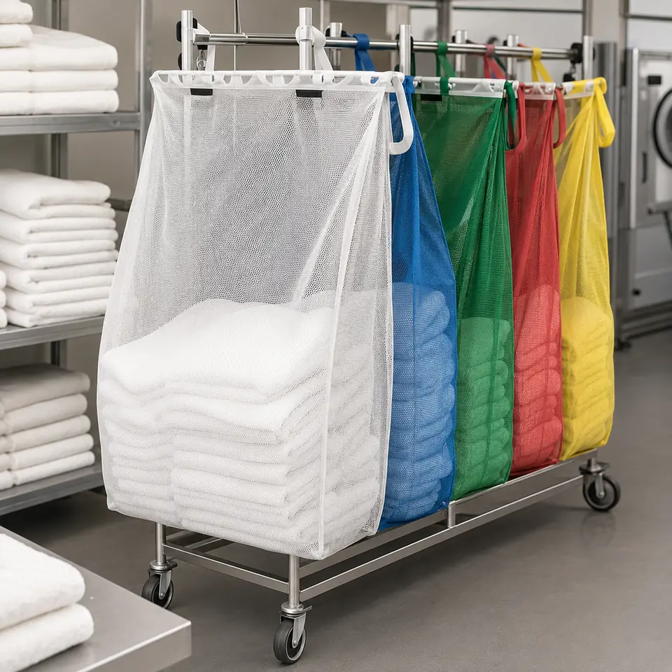 Mesh bags used for hotel linen sorting