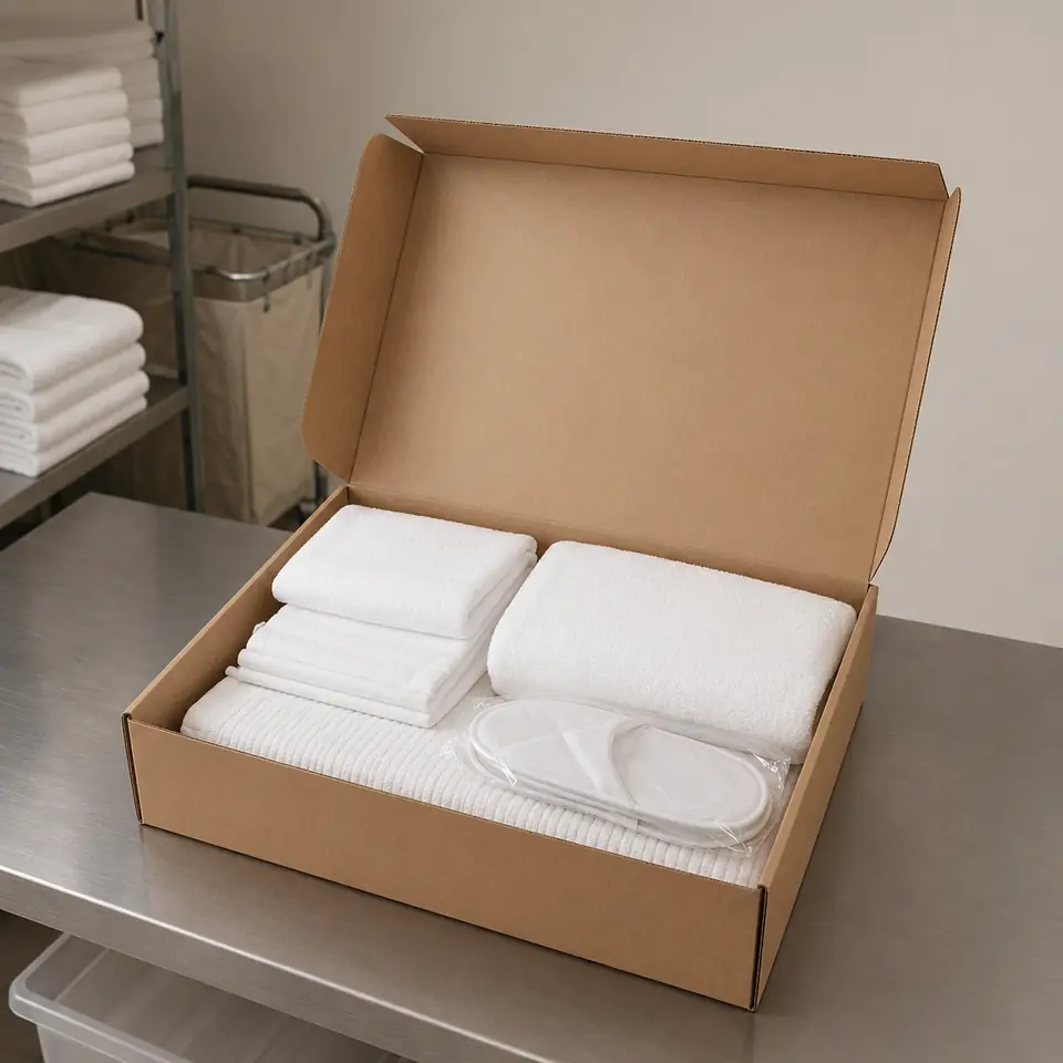 Complete Bath Linen set packed for one hotel room