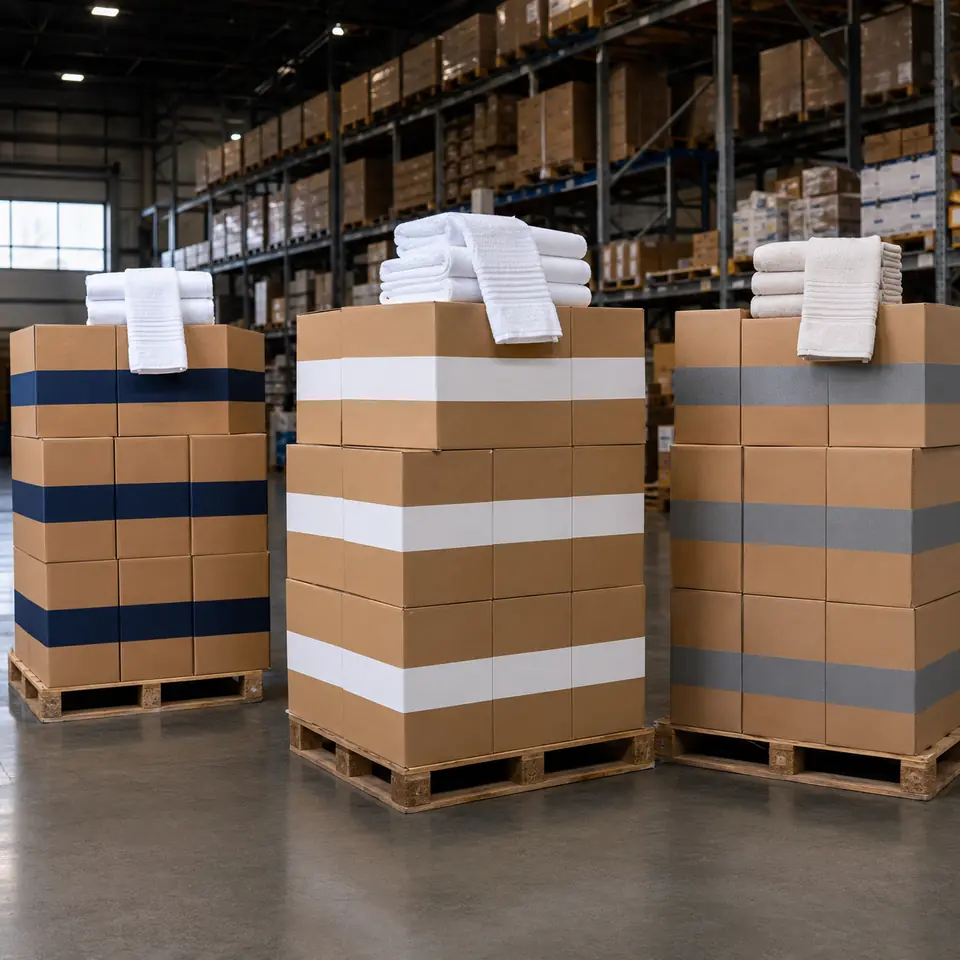 Bath Linen cartons organized by hotel property