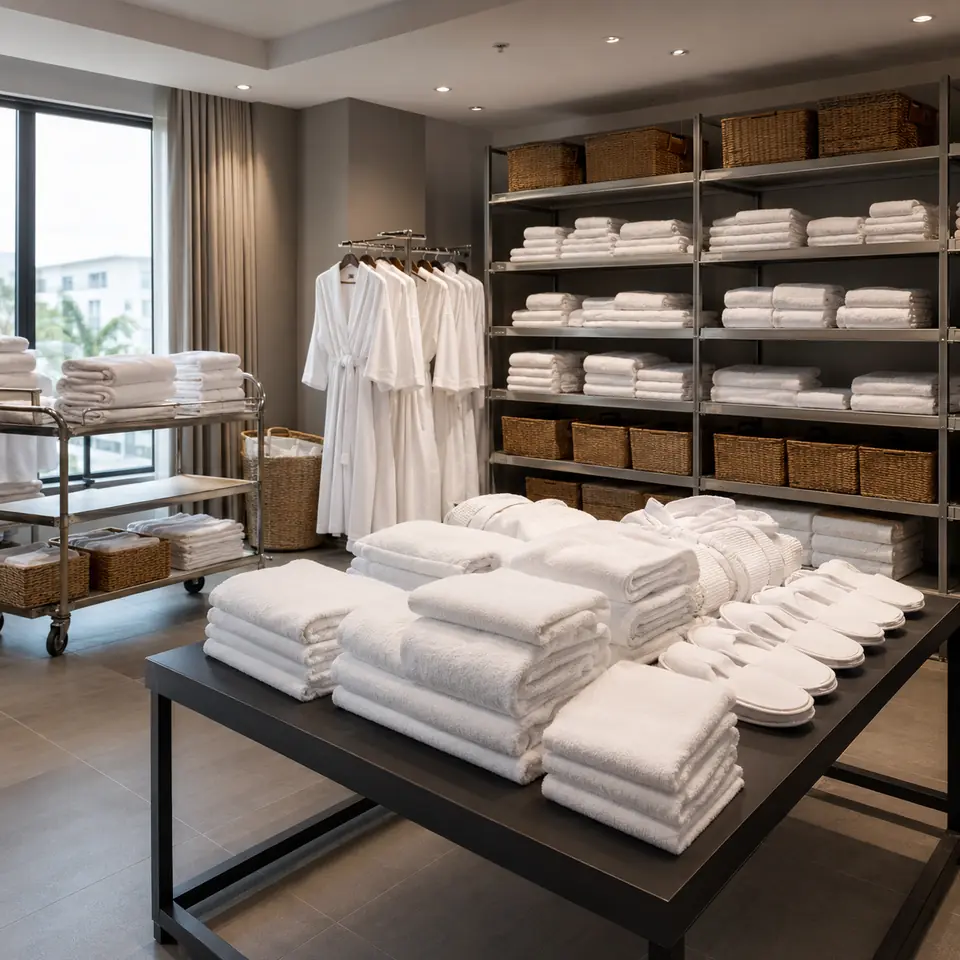 Bath Linens staged for a new hotel opening