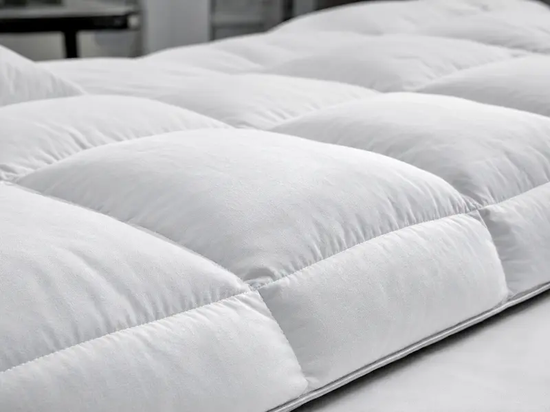 Baffle-box construction detail in a hotel duvet insert