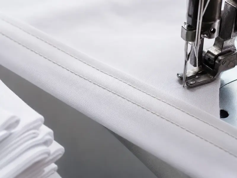 Double-needle hem detail on commercial bed linen