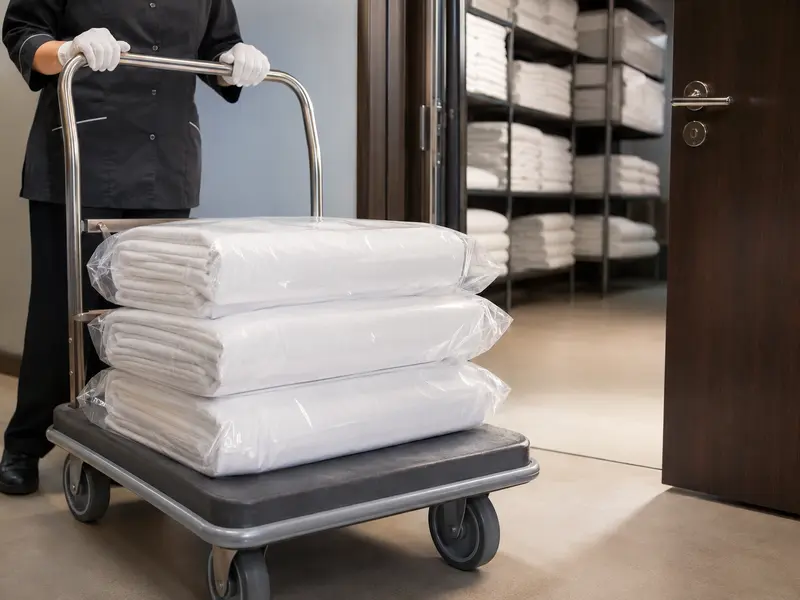 Sealed hotel bedding cartons prepared for delivery
