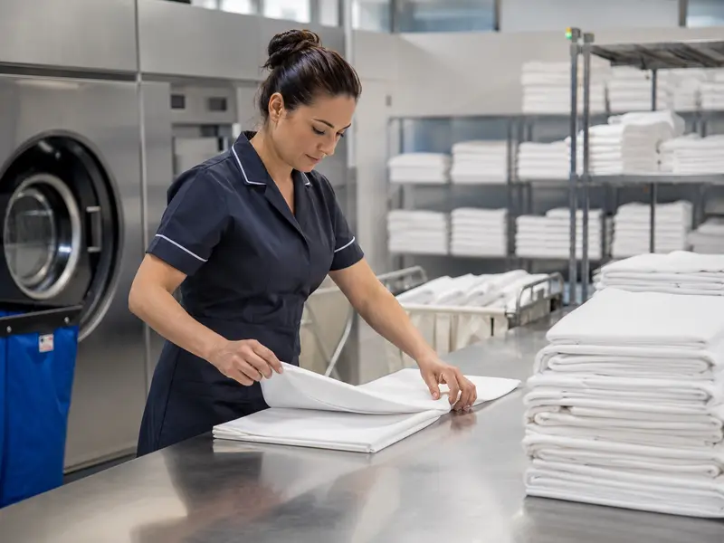 Hotel sheets folded consistently after laundering