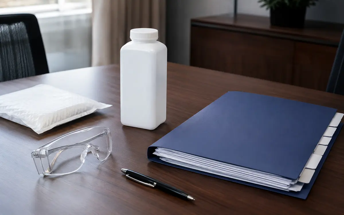 Cleaning chemical sample and blank documentation folder prepared for product review