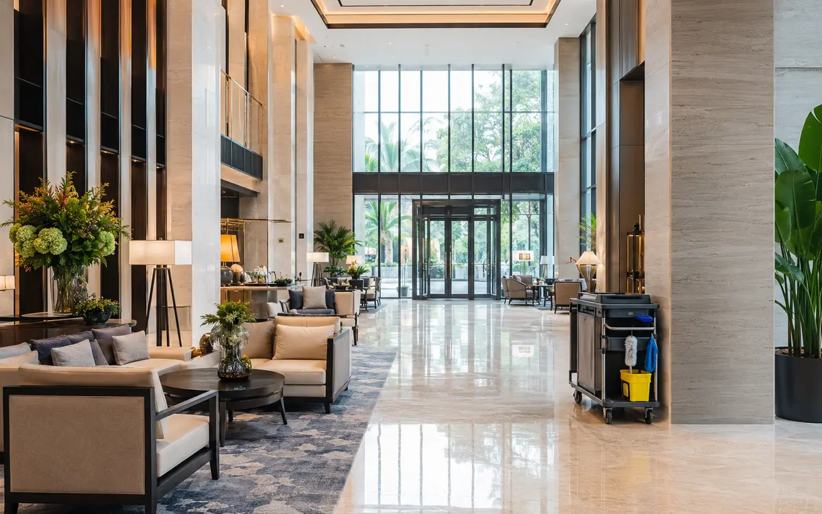 Hospitality cleaning program for hotel lobby and public areas