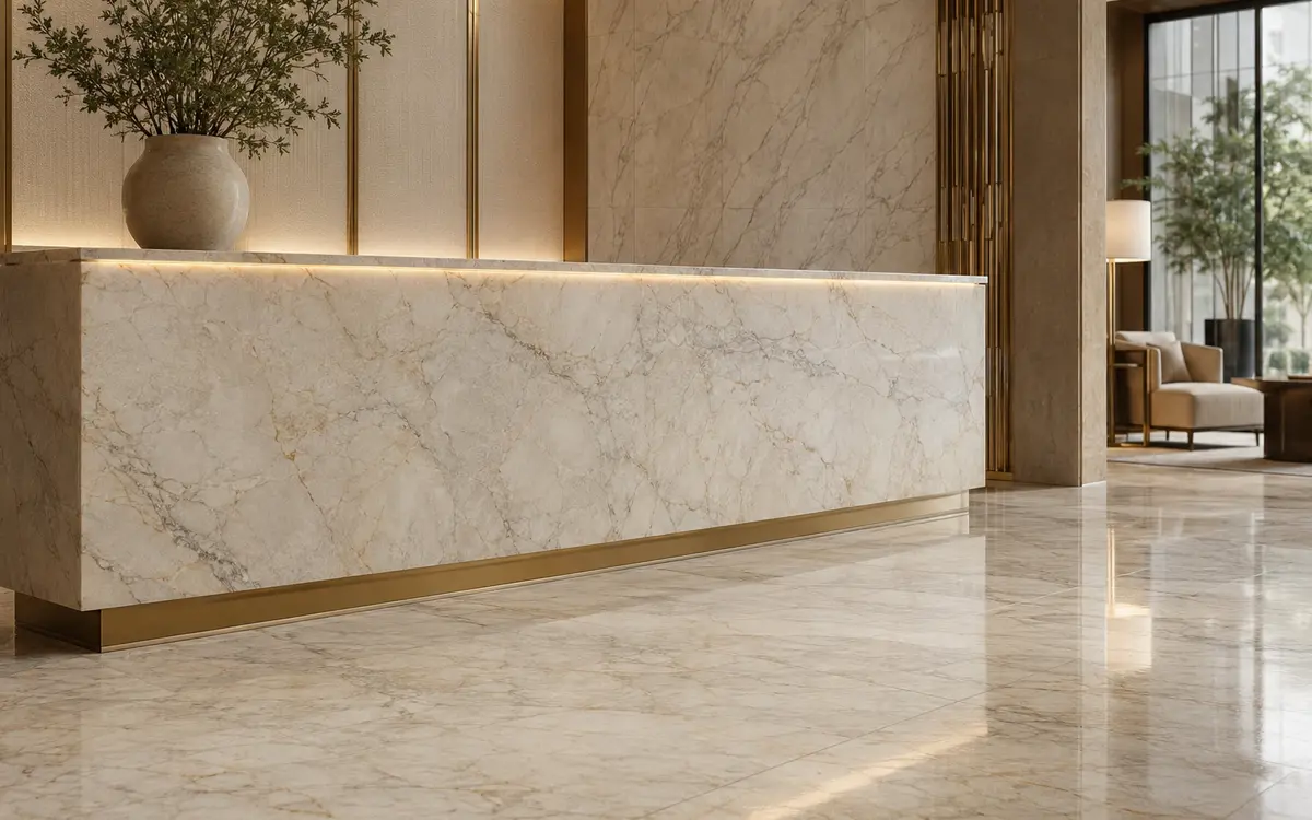 Natural stone hospitality surfaces for cleaner compatibility planning