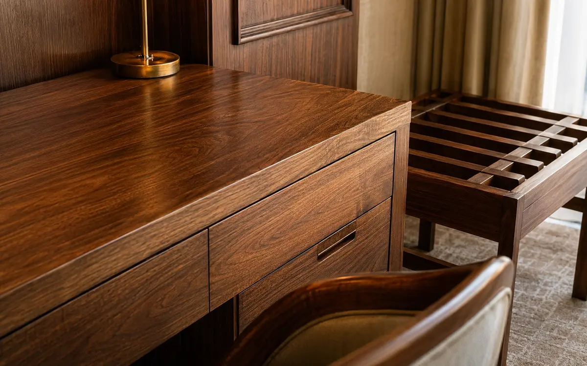 Hardwood and hotel furniture surfaces for cleaner and polish selection
