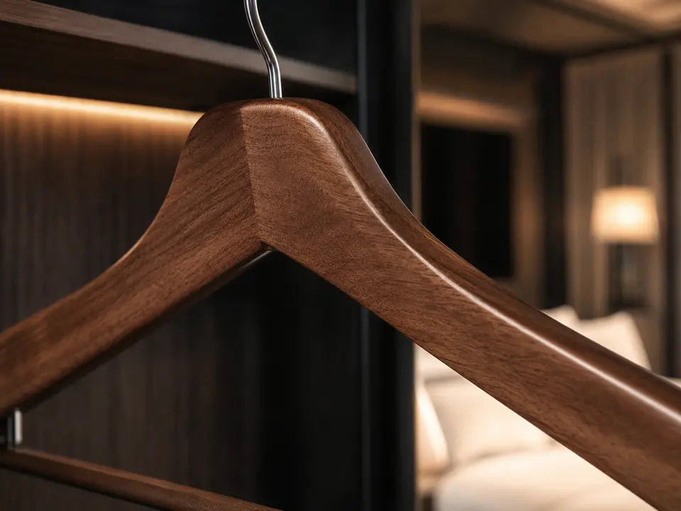 Premium hotel hanger wood grain and protective finish