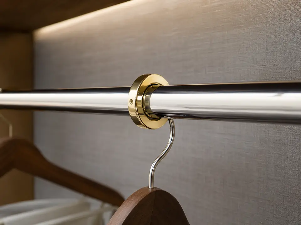 Anti-theft hanger ring and captive hook fitted to a wardrobe rail