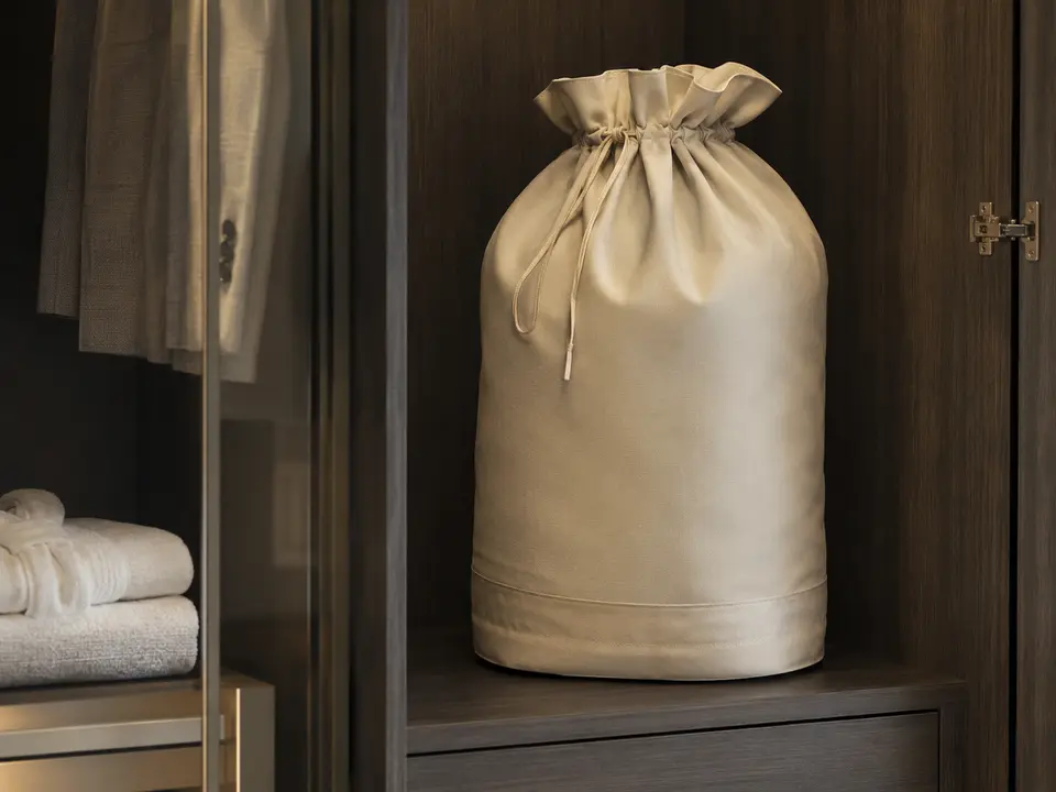 Unbranded hotel laundry bag with reinforced stitching and drawcord
