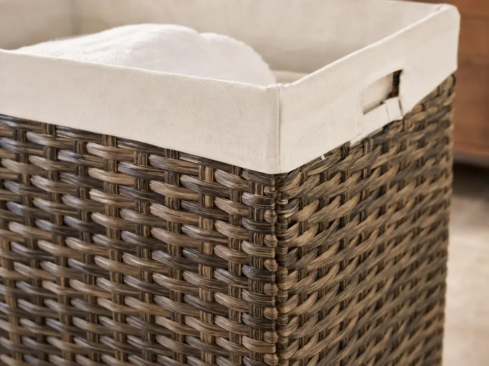 Hospitality laundry basket weave, lining, and handle detail