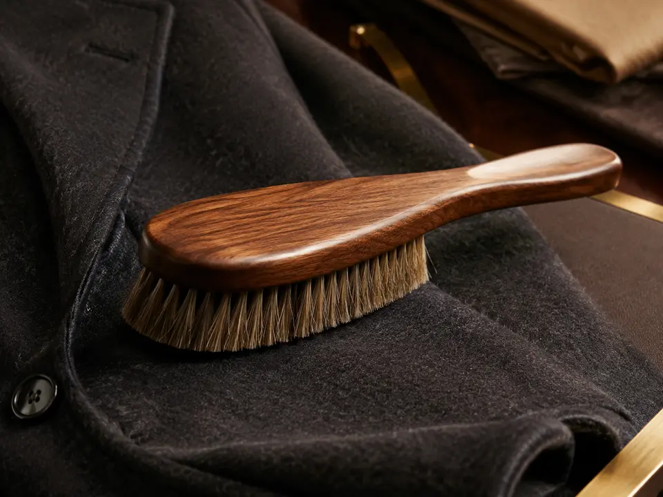 Hotel garment brush detail for guestroom fabric care