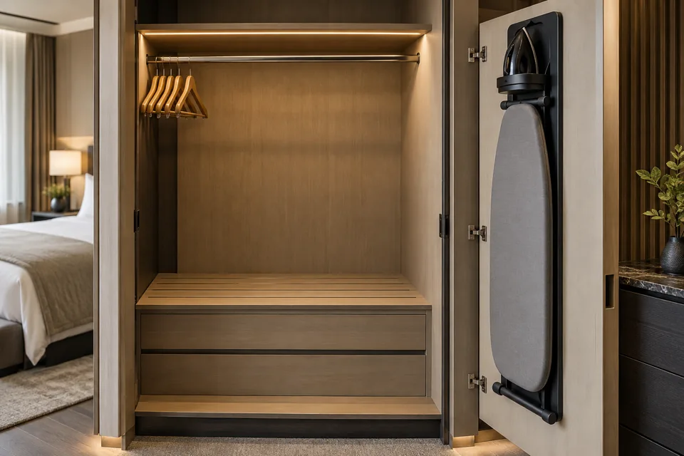 New hotel wardrobe prepared for room opening