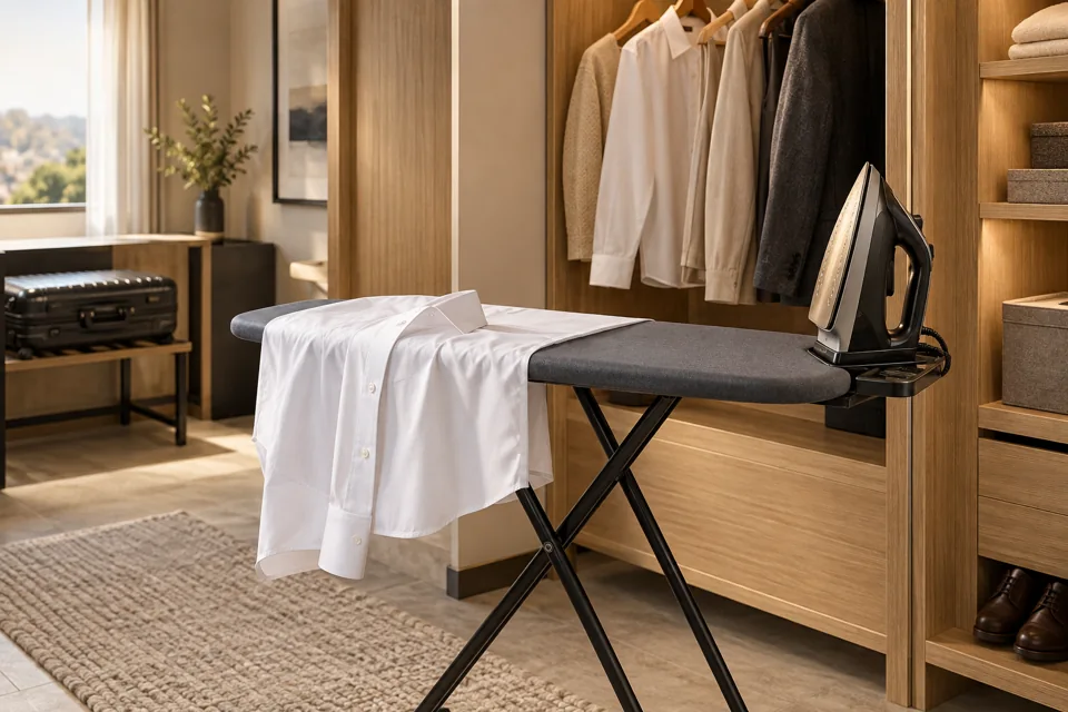 Iron and ironing board arranged for guest garment care