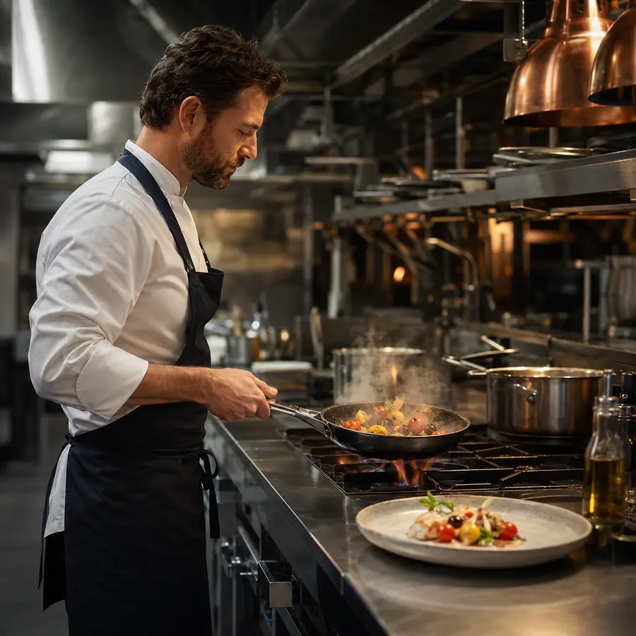 À la carte cooking at a commercial range