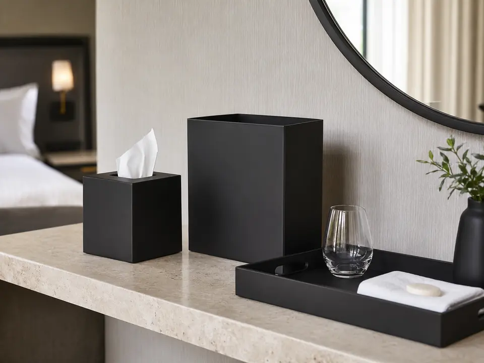 Matte black guest room accessory collection