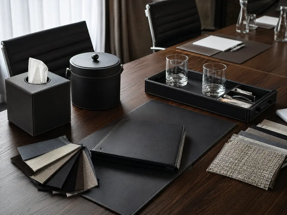 Guest room accessory samples under design review