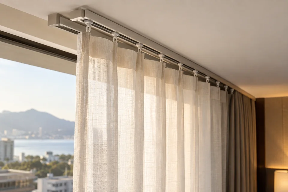 Curtain tracks for hotels and hospitality properties
