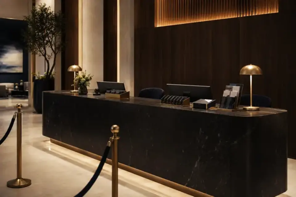 Luxury hotel lobby requiring discreet public-area floor care