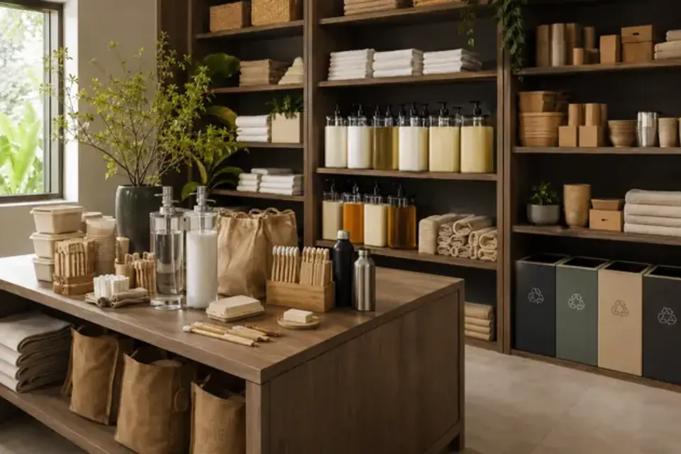 Refillable and reusable housekeeping supply system in a hotel stockroom