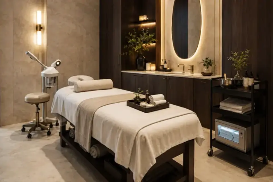 Luxury spa treatment room requiring textile and high-touch surface cleaning