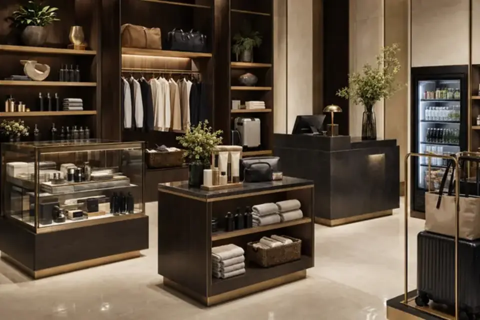 Hotel retail display area requiring dust control and presentation-safe cleaning