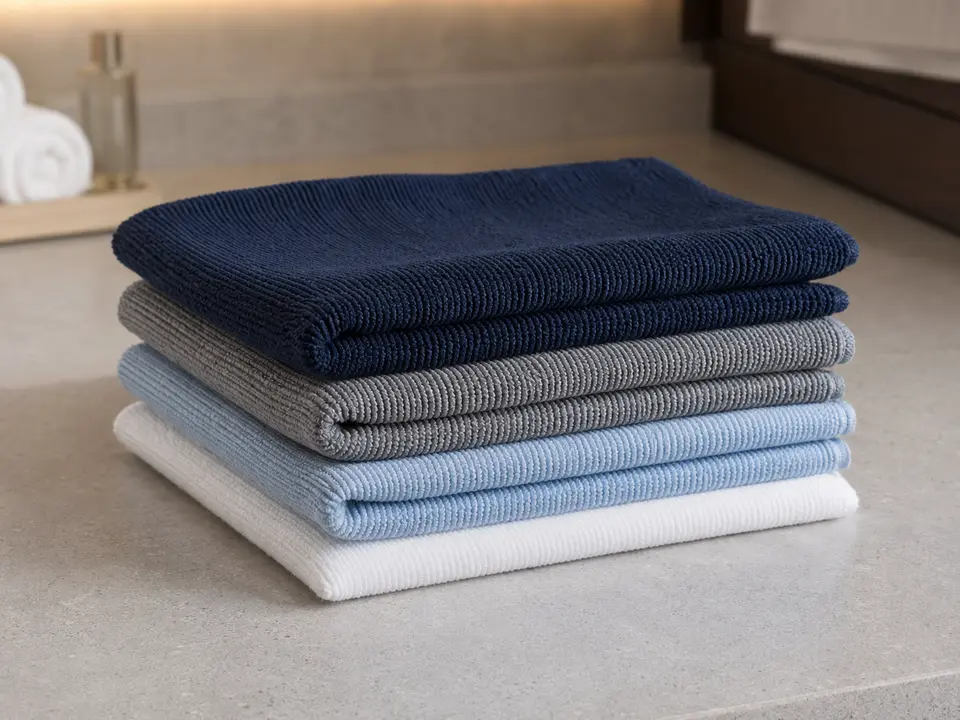 Stack of color-coded professional microfiber cloths