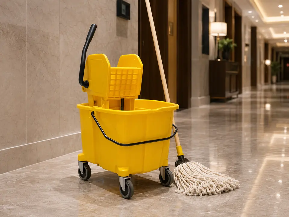Commercial mop bucket with side-press wringer