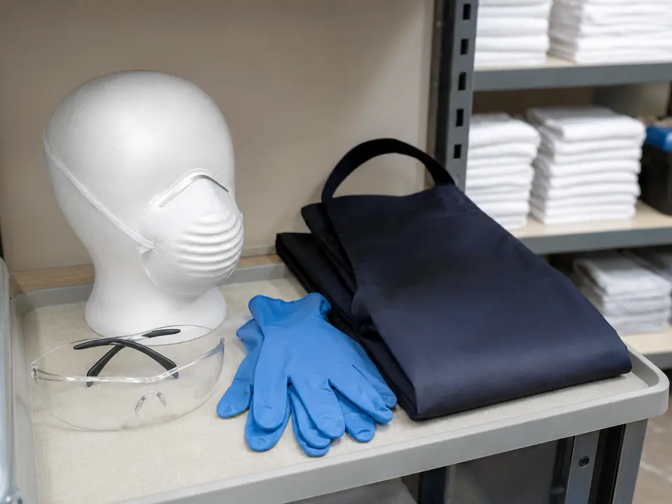 Organized personal protective equipment station for housekeeping staff