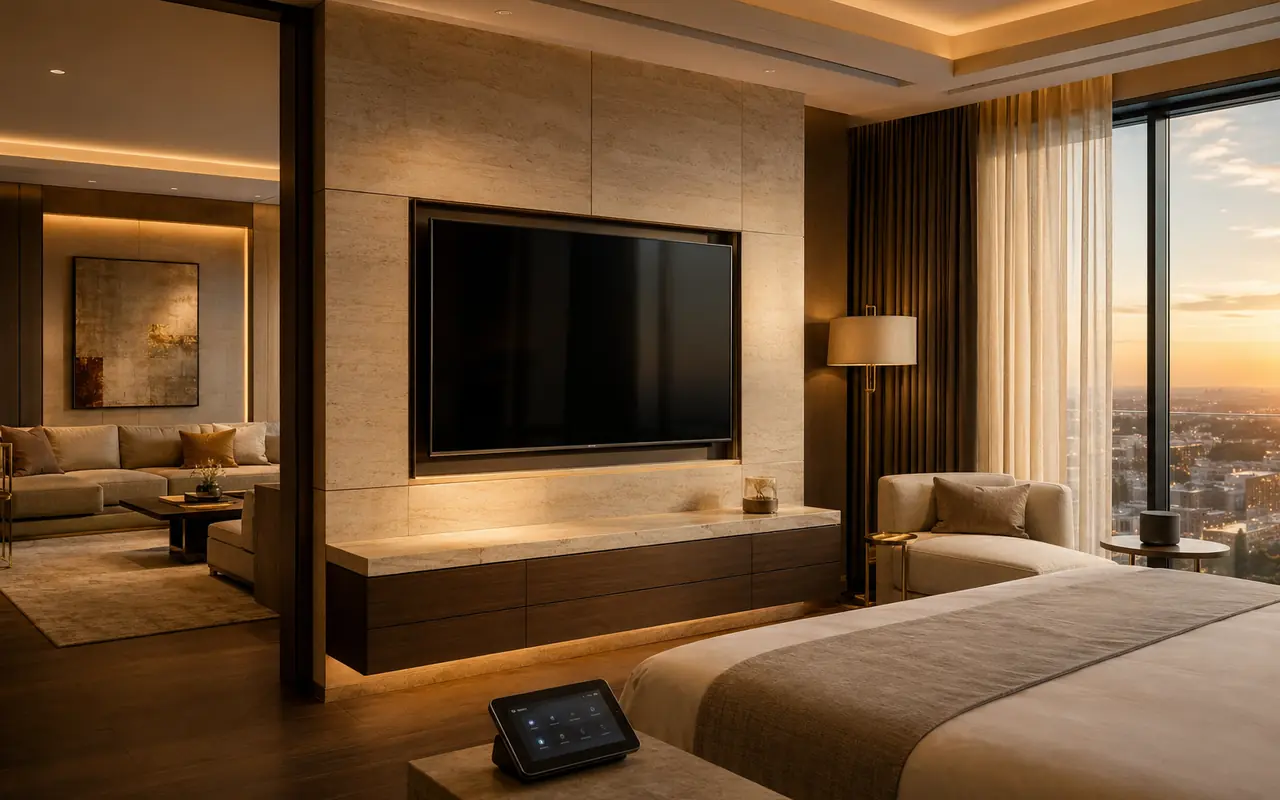 Premium hotel suite appliance and smart-room electronics package