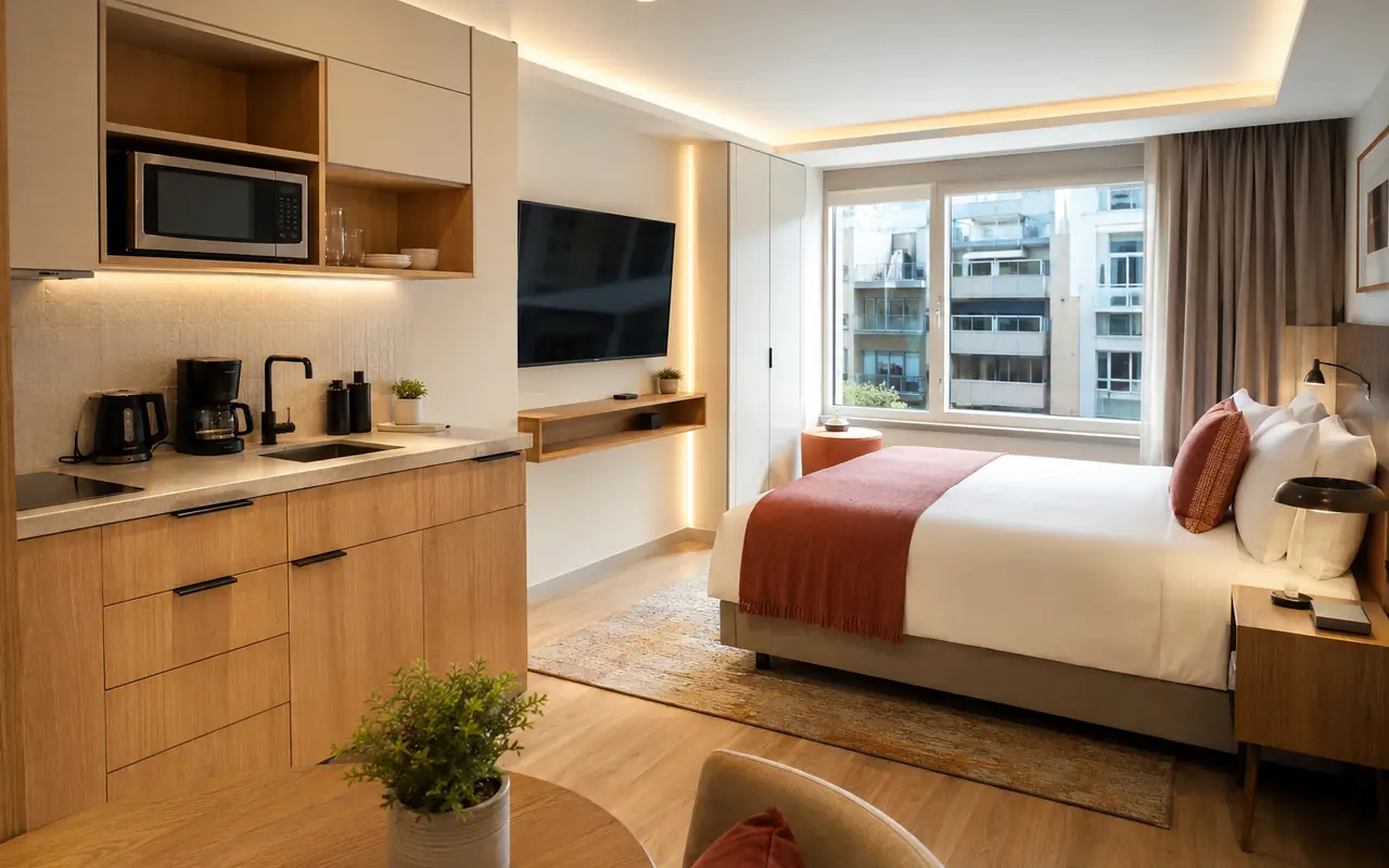 Extended-stay in-room appliances for a serviced apartment