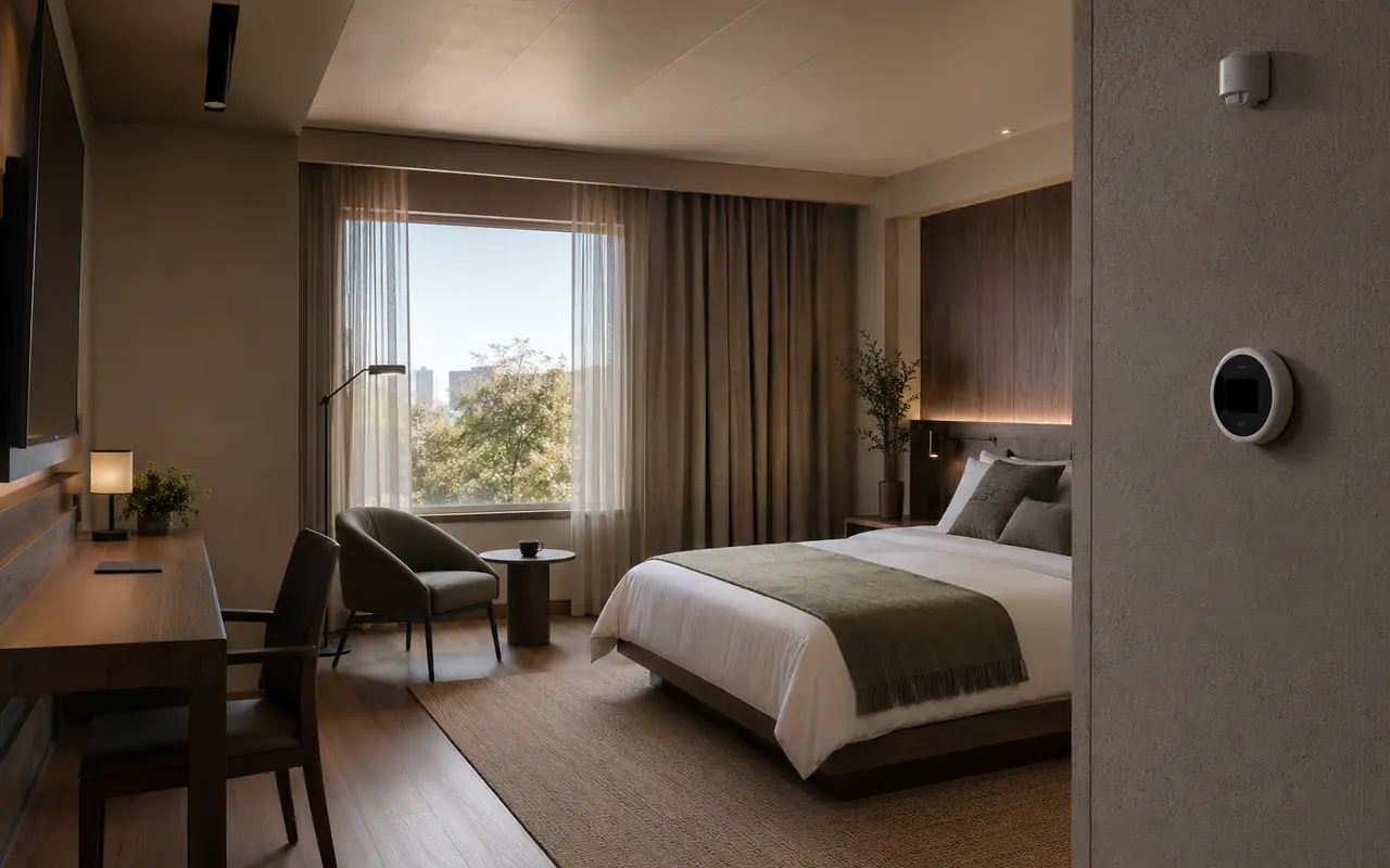 Energy efficiency for hotel in-room appliances and electronics