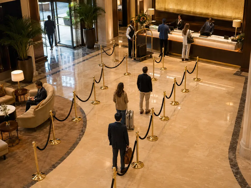 Clear hotel lobby queue layout
