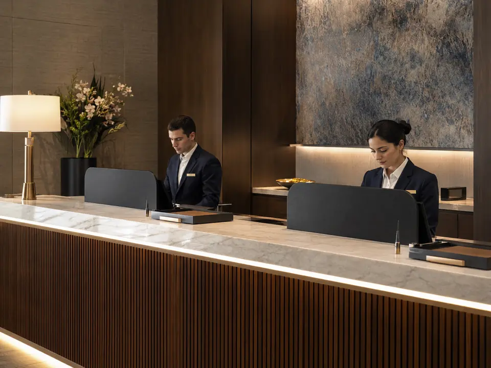 Privacy and security planning at a hotel front desk