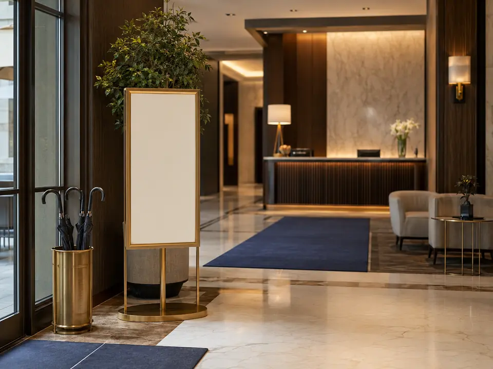 Hotel lobby arrival and orientation zone