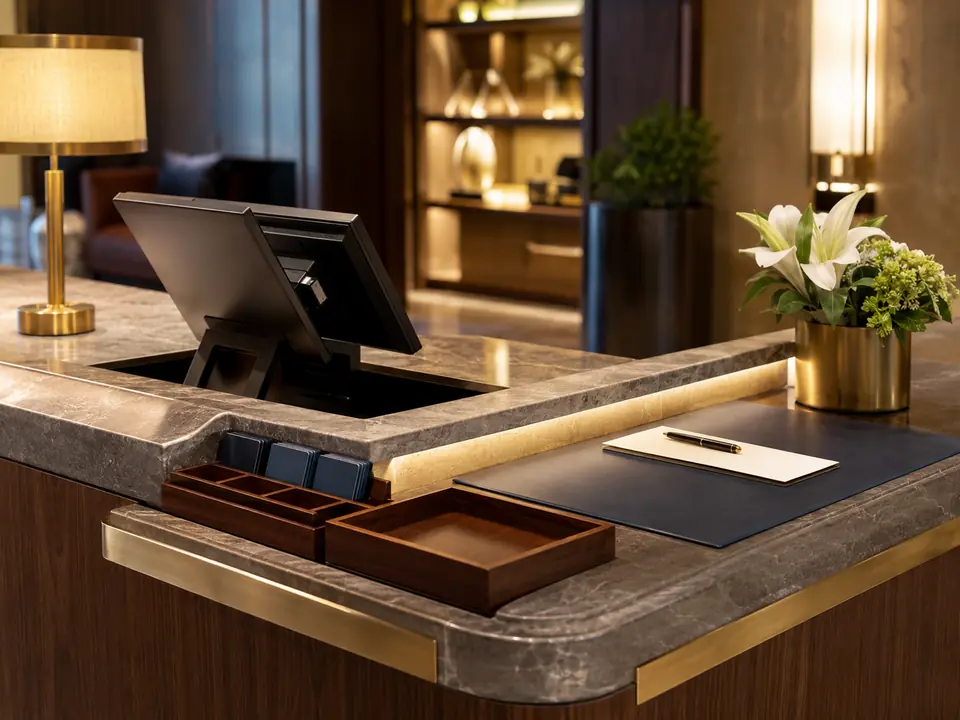 Integrated hotel check-in and payment zone